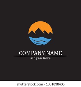 Water drop and ocean wave icon vector sun and mountain  illustration design logo
