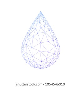 Water drop or oil drop icon made with blockchain technology network polygon isolated on white background. Connection structure of droplet or raindrop. Low poly design.