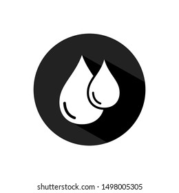 Water drop or oil drop icon vector isolated on black circle with shadow