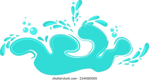 Water drop. Water or oil splash and spray. Flowing drops, liquid waves. Sea, ocean and rain, nature splashes on white background. Aqua element. Vector cartoon icon.