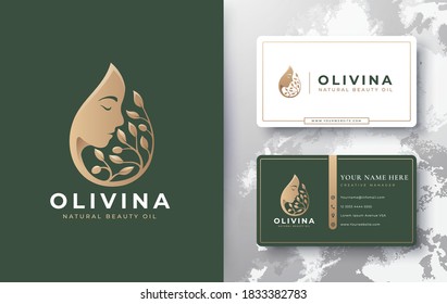 Water Drop / Olive Oil Wth Woman Silhouette Logo And Business Card Design