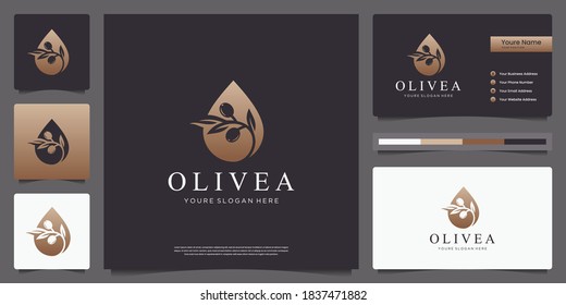 Water drop and Olive tree logo design and business cards