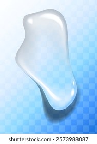 Water drop on a colored background with a transparent effect, creating the effect of liquid or soap bubble. Visual effect; tear, drop, mucus, runny nose, bubble. Beauty and health product concept