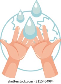 Water drop on hands in cartoon style illustration