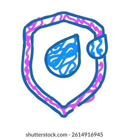 water drop on shield doodle icon sketch vector. water drop on shield sign. isolated symbol illustration