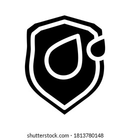 water drop on shield glyph icon vector. water drop on shield sign. isolated contour symbol black illustration