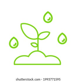 Water drop on soil and plant, plant need water for hydration and photosynthesis. (Vector illustration of environmental, garden, natural, organic, ecological)