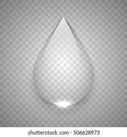 Water drop on transparent background. Clear liquid. Vector illustration.