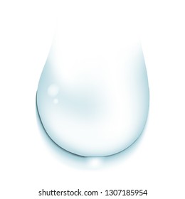 Water drop on white background close-up. 3D realistic transparent stain and splash of rain. Vector illustration