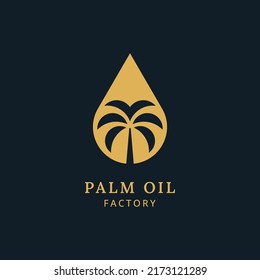 Planilla vectorial de diseño del logo del aceite de palma para la gota de agua y la palmera de palma