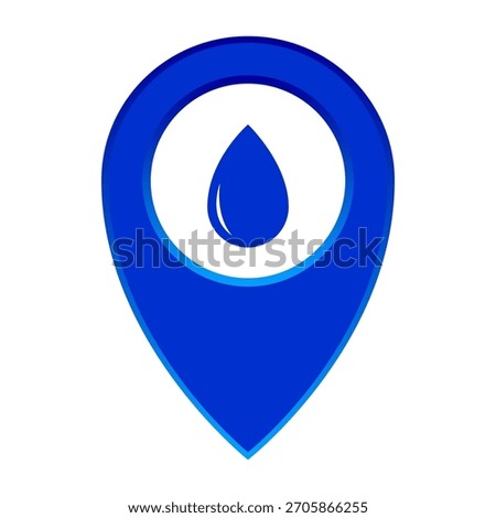 Water drop pin. Liquid fluid marker. Vector hydration symbol. Blue aqua icon.