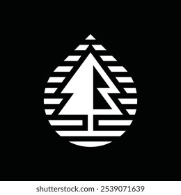Plantilla de Vector de diseño de logotipo de árbol de pino de gota de agua.