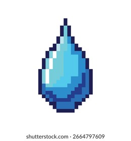 Wassertropfen-Pixelart, die einen klaren, erfrischenden Wassertropfen im Retro-8-Bit-Stil darstellt	