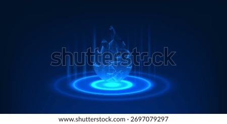 Water drop placed above a glowing technology circle, symbolizing hydro energy, sustainable innovation, and clean power generation through modern technology