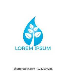 Water drop with plant icon vector logo design. Logo of energy. Renewable green energy logo design template. Nature tech sign.