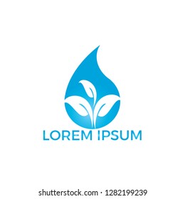 Water drop with plant icon vector logo design. Logo of energy. Renewable green energy logo design template. Nature tech sign.
