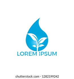 Water drop with plant icon vector logo design. Logo of energy. Renewable green energy logo design template. Nature tech sign.