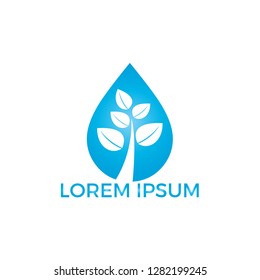 Water drop with plant icon vector logo design. Logo of energy. Renewable green energy logo design template. Nature tech sign.