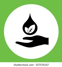 water drop plant leaf in the hand care eco bio icon simple black in circle