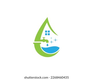 Water Drop Plumb And House Cleaning Service Logo Design Vector Graphic Illustration.