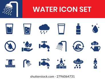 Water drop, plumbing, and pure drinking water flat vector icon set.