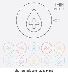 Water drop with plus sign icon. Softens water symbol. Thin line circle web icons with outline. Vector