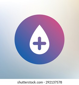 Water drop with plus sign icon. Softens water symbol. Icon on blurred background. Vector