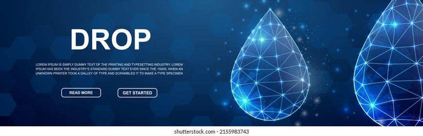 Water drop polygonal horizontal banner. Droplet low poly symbol for head promotion banner. Oil drop design template illustration concept.
