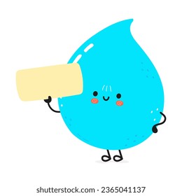 Water drop poster character. Vector hand drawn cartoon kawaii character illustration. Isolated white background. Water drop and poster