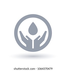 Water drop protected in hands icon. Environmental water conservation symbol. Vector illustration.