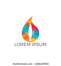 Water drop with quill icon vector logo design. Educational and institutional logo design.