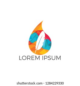 Water drop with quill icon vector logo design. Educational and institutional logo design.