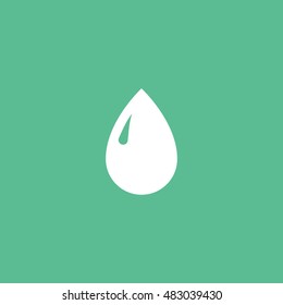 Water Drop Rain Flat Icon On Green Background