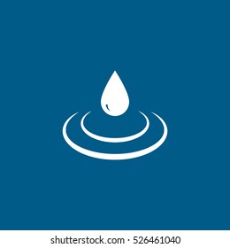Water Drop Rain Flat Icon On Blue Background