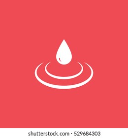 Water Drop Rain Flat Icon On Red Background