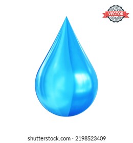 Water drop or rain drop icon. Realistic 3D vector illustration isolated on a white background