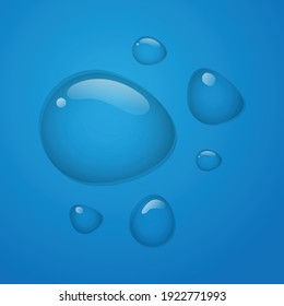 Ilustración vectorial realista de caída de agua aislada en fondo azul