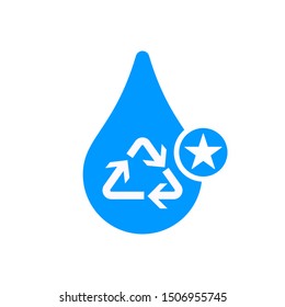 Water drop with recycle symbol icon with star sign, best, favorite, rating symbol