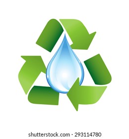 Water Drop With Recycle Symbol - Vector Illustration