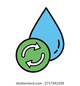 Water drop and recycling arrows symbolizing renewable water resources technology