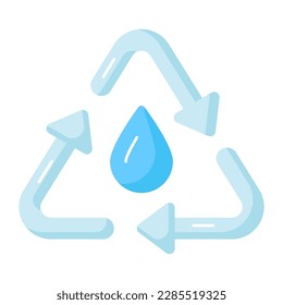 Water drop with recycling sign denoting concept vector of water recycling, premium icon design