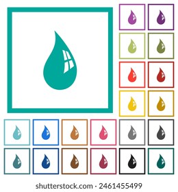 Gota de agua con iconos de color plano de reflexión con marcos de cuadrante sobre fondo blanco