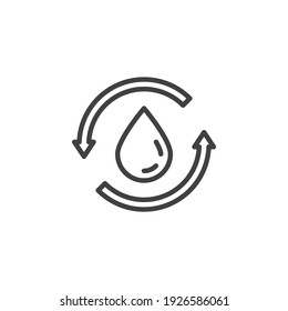 Water drop - renewable line icon. linear style sign for mobile concept and web design. Recycle water outline vector icon. Symbol, logo illustration. Vector graphics