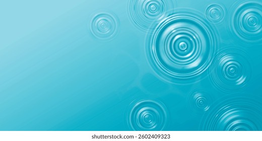 Water drop ripple effect on blue surface. Vector realistic illustration of liquid texture circle waves top view, aqua splash motion on transparent background, rain droplet, pool or spa cosmetics ad