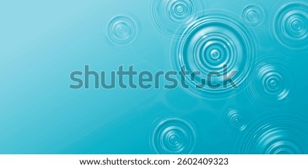 Water drop ripple effect on blue surface. Vector realistic illustration of liquid texture circle waves top view, aqua splash motion on transparent background, rain droplet, pool or spa cosmetics ad