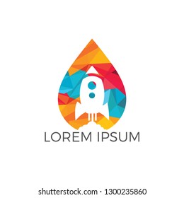 Water drop with a rocket vector design. Airplane and aqua symbol or icon. Unique water and oil logotype design template.