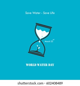 Water drop and sandglass icon with small tree icon vector logo design template.World Water Day icon.Vector illustration