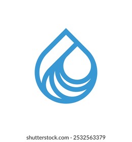 Water Drop With Sea Waves Vector Logo Design