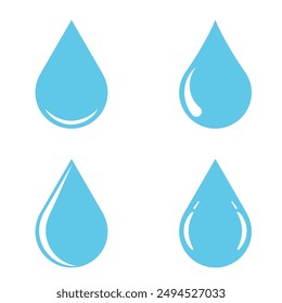 Water Drop Set. Blue Flat Design Vector.