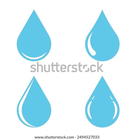 Water Drop Set. Blue Flat Design Vector.